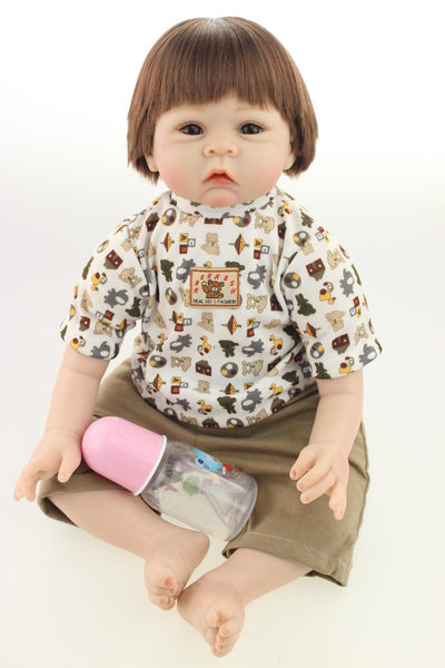 About 55cm Silicone reborn baby boy doll toys for girl with nipple bottle baby home doll with mohair play house brinquedods