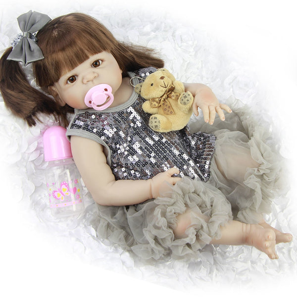 57" New Design Lovely New Born Baby Girl Doll Toy 23'' Realistic Reborn Dolls Silicone Vinyl Full Body Alive bebe Boneca Reborns