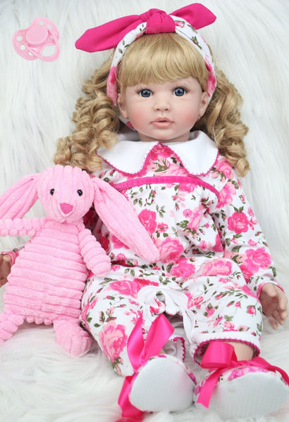 60cm Silicone Reborn Baby Doll Toys 24inch Vinyl Princess Toddler Girls Babies Dolls With Plush Rabbit Birthday Gift Play House