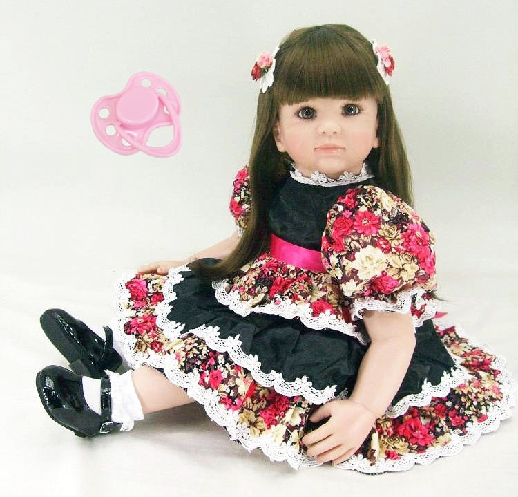 Silicone Reborn Babies Doll Toy 60cm Vinyl Princess Toddler Doll With Beautiful Dress Birthday Gift Present Girls Brinquedos