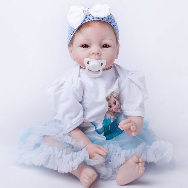 Hot Sale 2017 New 22 Inches Blue Dress Baby Play Toy Girl Dolls 55cm Soft Doll Reborn Baby Lovely Toys Cute Girl Partner