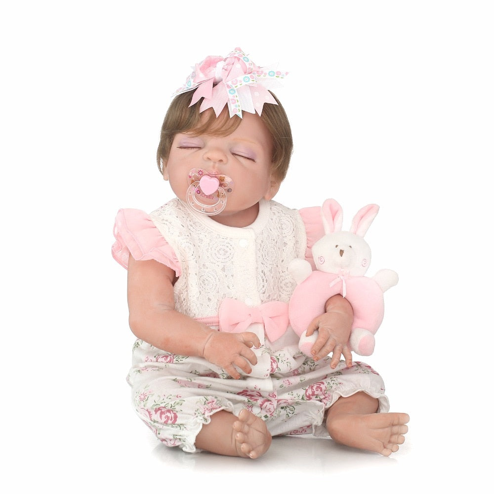 55cm Full Silicone Reborn Baby Doll Toy Lifelike 22inch Bebe Newborn Sleeping Girl Doll Eyes Closed Waterproof Body Bath Toy