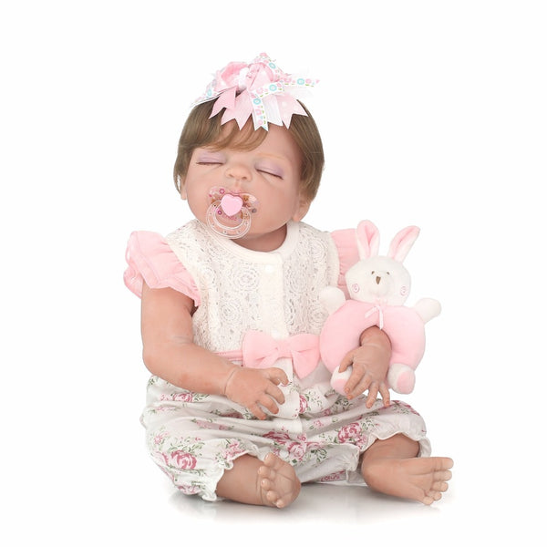 55cm Full Silicone Reborn Baby Doll Toy Lifelike 22inch Bebe Newborn Sleeping Girl Doll Eyes Closed Waterproof Body Bath Toy