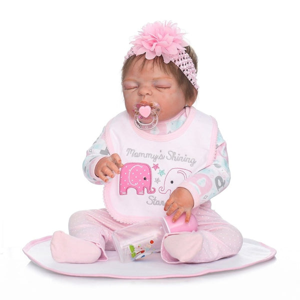 22 Inch Kids Babydoll Toy Full Body Baby Reborn Doll Silicone Lifelike Sleeping Newborn Doll Toys For Girl Soft Touch Birth Gift