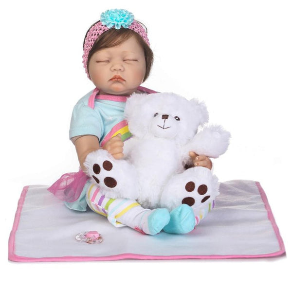 55cm Cloth Body Handmade Babe Reborn Baby Doll Soft Silicone Vinyl Baby Doll Non-toxic Safe Toy Lifelike Newborn Baby Doll Toy