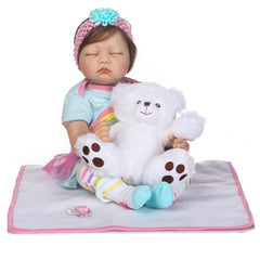 55cm Cloth Body Handmade Babe Reborn Baby Doll Soft Silicone Vinyl Baby Doll Non-toxic Safe Toy Lifelike Newborn Baby Doll Toy