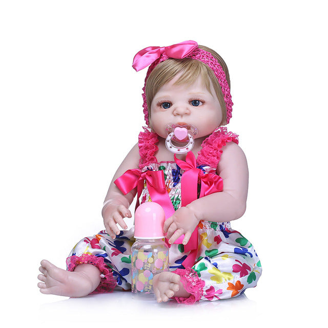 56CM/22inch 3D Jointed Reborn Doll Soft Vinyl Newborn Baby Lifelike Dolls Playmate BM88