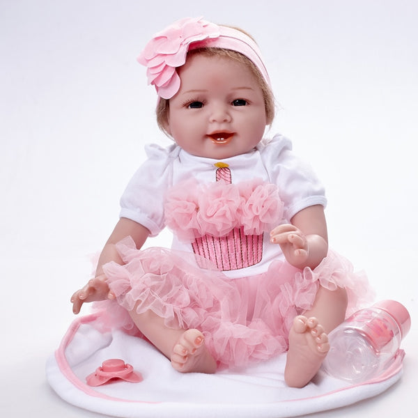 55cm Simulation Silicone Reborn Princess Doll With Pink Candle Dress Real Like Smile Doll Kids Gift Toy L614