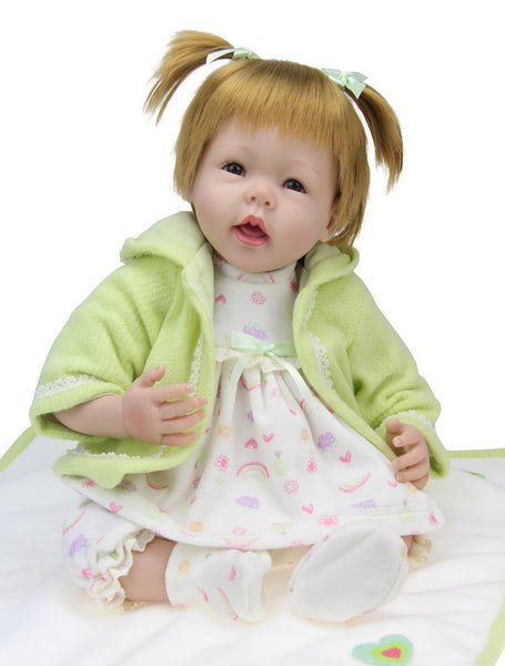 Handmade Kids Princess Toys Children bonecas reborn 55cm Silicone Vinyl  Reborn Dolls  cute gilr blond hair green coat