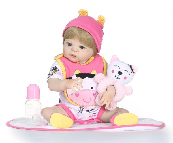 22 Inch Full Silicone Bebe Reborn Doll Baby Alive Boneca Awake with Magnetic Pacifier Dolls Toys for Children Birthday Gifts