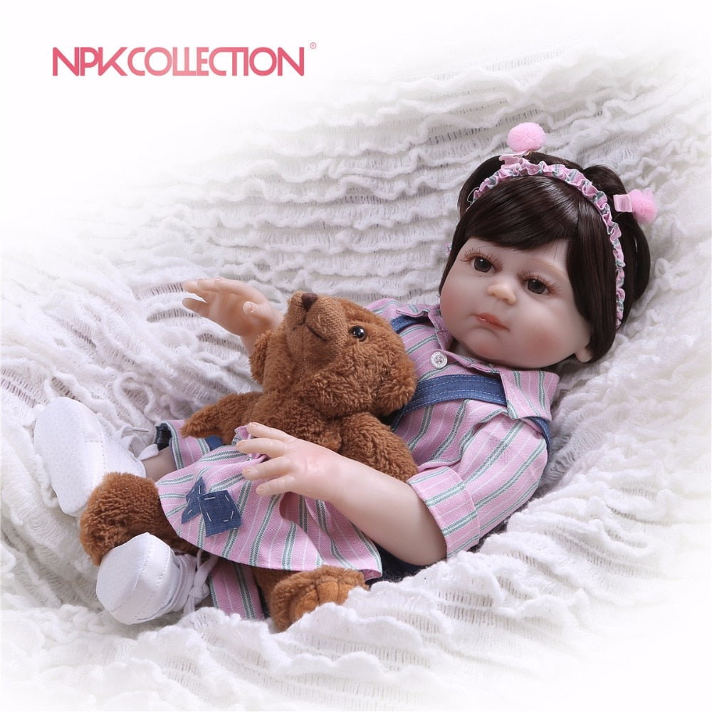NPK 46cm Red reborn dolls soft silicone baby dolls bebe princess reborn bonecas nice clothing bear plush doll gift kids toys