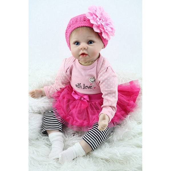 New 22inch 55cm Silicone Baby Reborn Dolls Lifelike Doll Reborn Babies Toys For Girl Pink Princess Gift Brinquedos For Kids