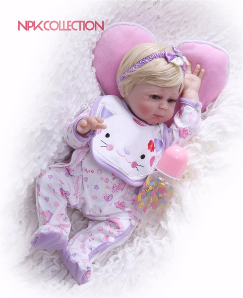 NPK 46cm Red reborn dolls soft silicone baby dolls bebe princess reborn nice purple clothing heart plush doll gift kids toys