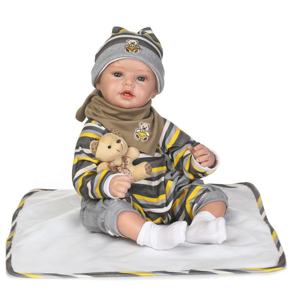 55cm Lifelike Soft Silicone Reborn Fashion Newborn Babies Toy Bebe Reborn Silicone Reborn Doll for Kids Birthday Christmas Gift