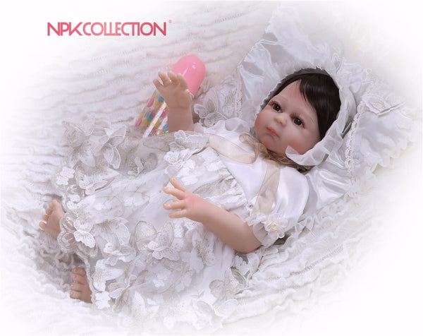 NPK new hot 19inches cotton body lifelike alive baby girl with short pasted hair and lovely clothes Silicone Reborn baby dolls