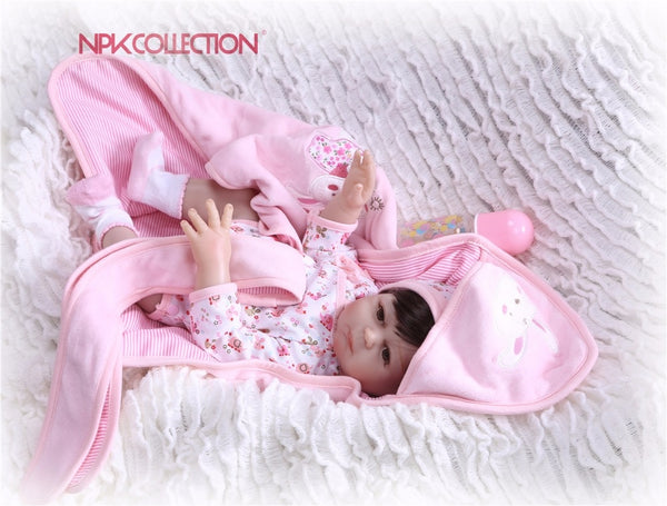 NPK 46cm Red reborn dolls soft silicone baby dolls bebe princess reborn nice pink clothing heart doll gift kids toys