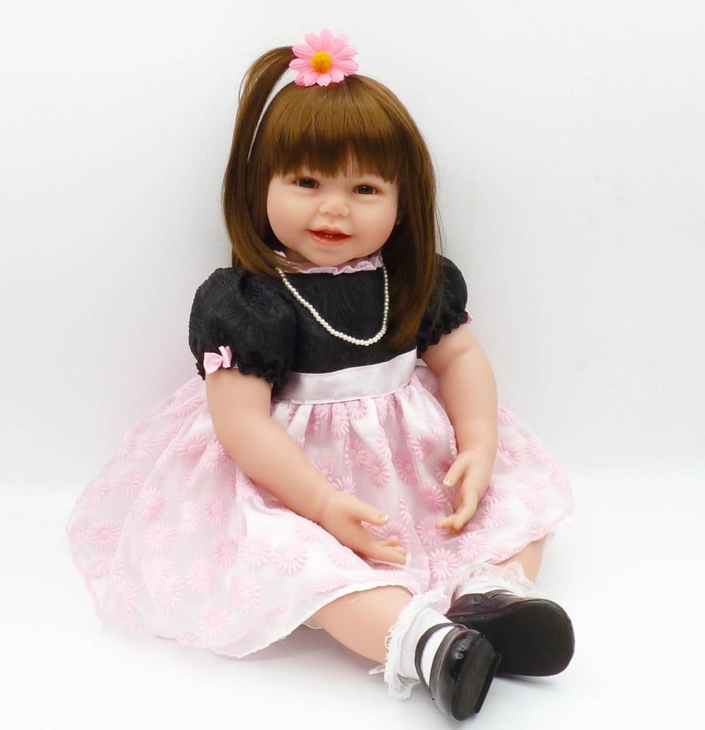 61 silicone reborn baby soft body dolls girls pincess with white dress elegant best gift for children's birthday educational toy
