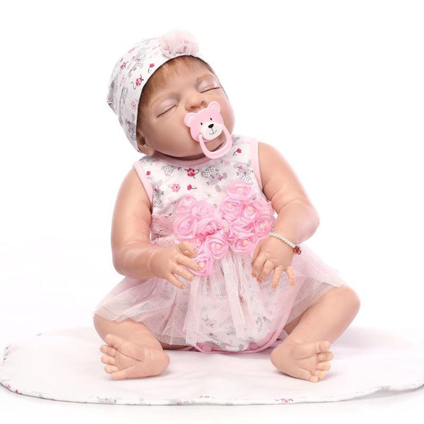 NPK 56cm Silicone Reborn Doll Toy Set Lifelike Sleeping Girl Baby Newborn Dolls for Kids Playmate AN88