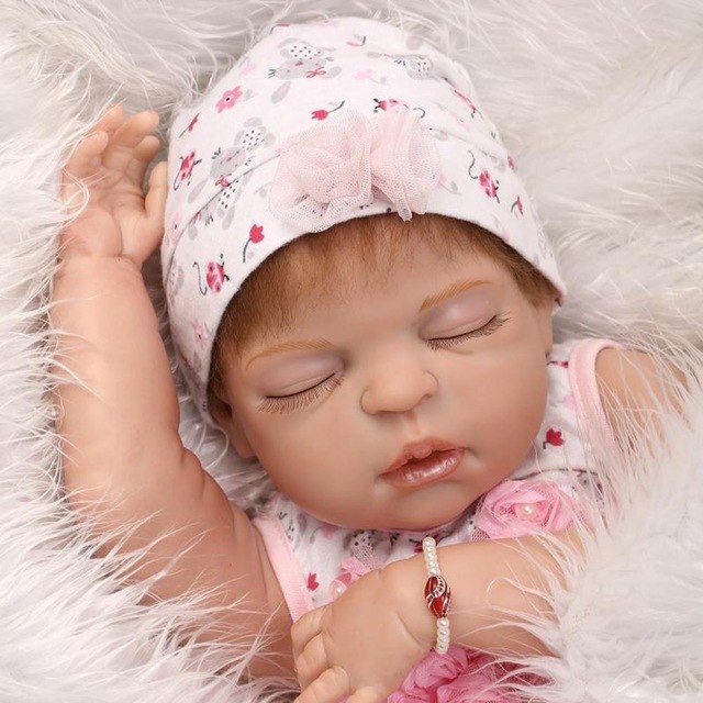 NPK 56cm Silicone Reborn Doll Toy Set Lifelike Sleeping Girl Baby Newborn Dolls for Kids Playmate AN88