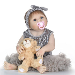 56CM Vinyl Jointed Reborn Doll Lifelike House Play Baby Dolls for Kids Playmate Christmas Gift AN88