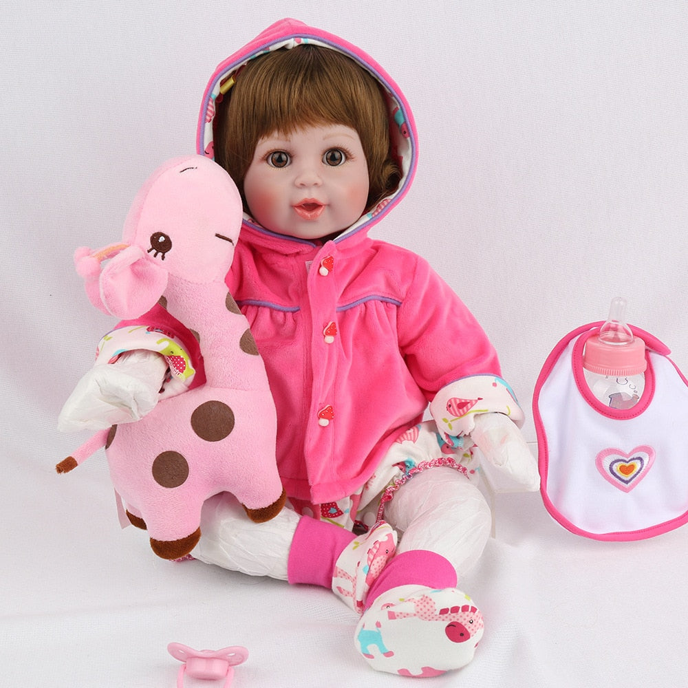 newborn baby doll gift toy soft vinyl silicone reborn baby dolls girls boys mouth big eyes open with plush animals giraffe toys