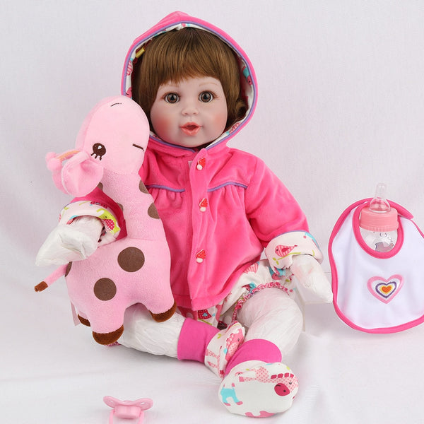 newborn baby doll gift toy soft vinyl silicone reborn baby dolls girls boys mouth big eyes open with plush animals giraffe toys