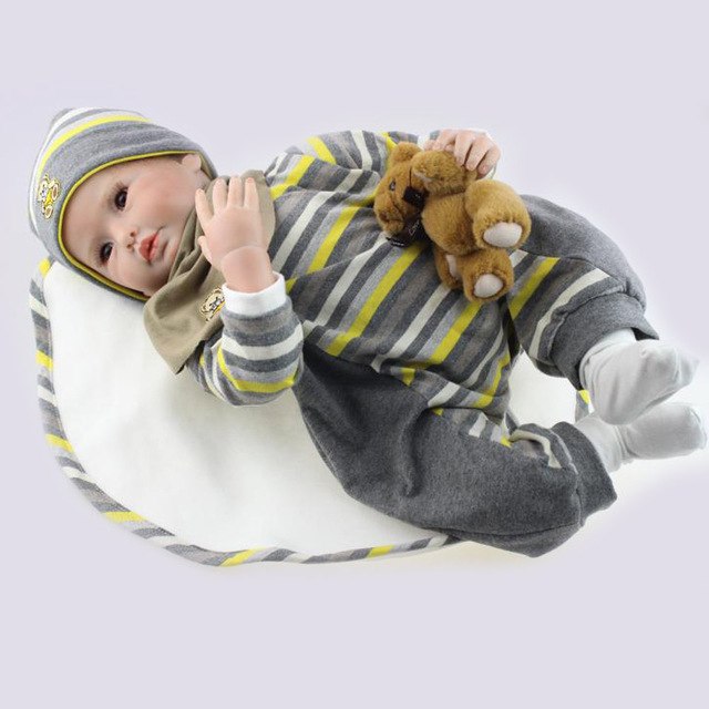 NPK 55cm Simulation Reborn Doll Silicone Baby Kids Sleeping Playmate Toy Simulator Dolls Girls Gift S7JN