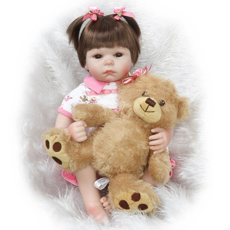 npkcollection 55cm Real soft body Silicone Girl Reborn Baby Girl Doll Toys 22'' Realistic Newborn Princess Babies Fashion Dolls