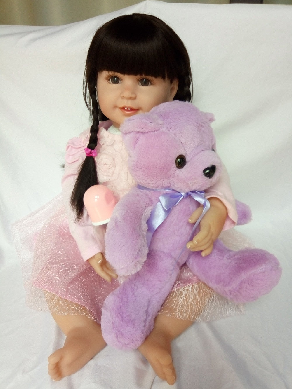 61CM newest new arrivals princess silicone Reborn Baby doll with plush toys bear bebe girls Toys for Children's Day Gift NPKDOLL