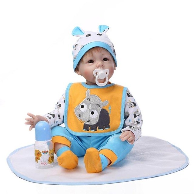 55cm Simulation Reborn Doll Soft Silicone Artificial Newborn Lovely Lifelike Reborn Infant Doll Toy Gift With Nipple Bottle