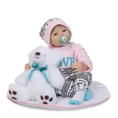 Pursue 22"/55 cm Reborn Silicone baby Cute American Gilr With White Bear Soft Cotton Body Vinyl Limbs Early Education For Child.