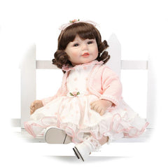 52CM Shoulder Length Curly Hair Reborn Toddler Baby Girl Doll Princess Girl Doll in Pink Dress Girls Toys Birthday Xmas Gifts