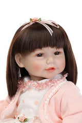 52CM Shoulder Length Curly Hair Reborn Toddler Baby Girl Doll Princess Girl Doll in Pink Dress Girls Toys Birthday Xmas Gifts