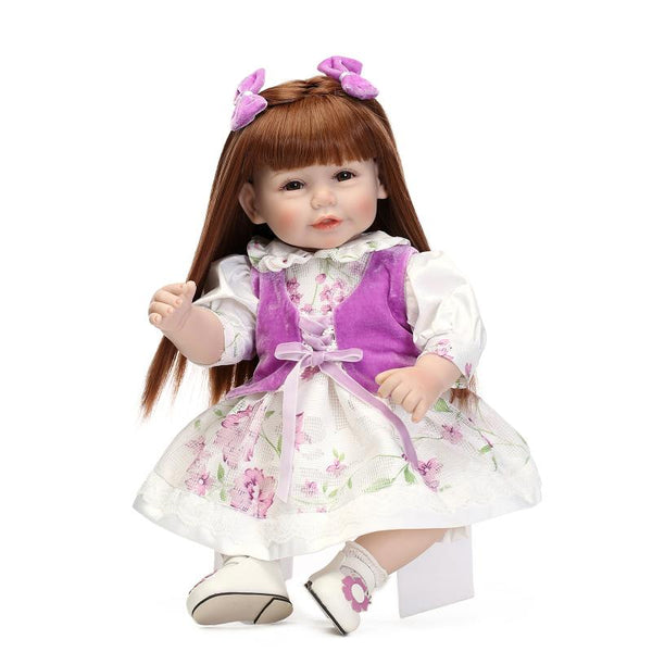 52CM Long Brownish Red Hair Reborn Toddler Baby Girl Doll 21" Princess Girl Doll in Flower Dress Girls Toys Birthday Xmas Gifts