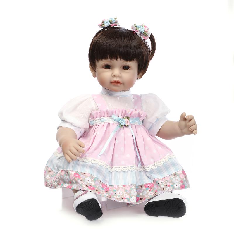 52CM Short Brown Hair Reborn Toddler Baby Girl Princess Girl Baby Doll in High Quality Pink Dress Girls Toys Birthday Gifts