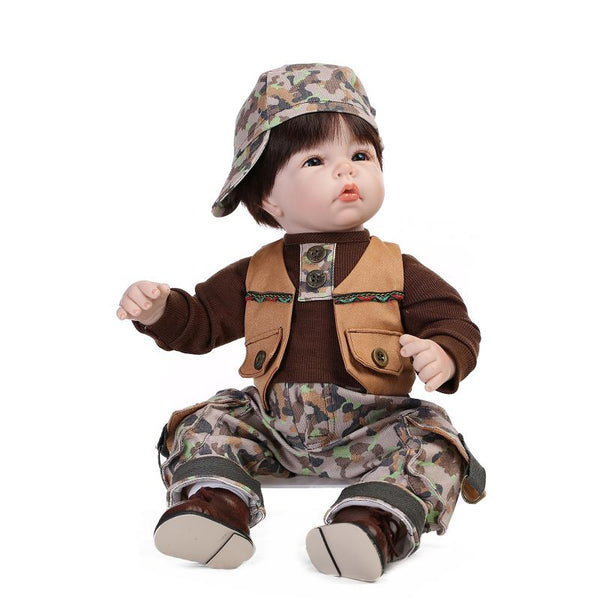 New 52CM Brown Hair Reborn Toddler Baby Boy Doll 21" Casual Dressed Baby boy Doll for Girls Brinquedos Toys Birthday Xmas Gifts
