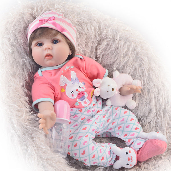 Lovely 55 cm Cute Reborn Soft Silicone Newborn Doll For Girl 22'' lovely Reborn Baby Doll Cloth Body Kids Christmas Gifts