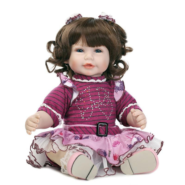 New 52CM Curly Hair Blue Eyes Reborn Toddler Baby Girl Doll Princess Girl Doll Purple Dress Girls Toys Birthday Xmas Gifts