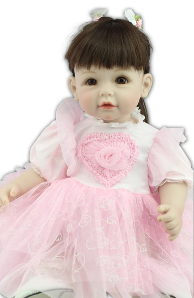 52CM Long Hair Reborn Toddler Baby Girl Doll Smling Newborn Girl Doll in Pink Lace Princess Dress Girls Toys Birthday Xmas Gifts