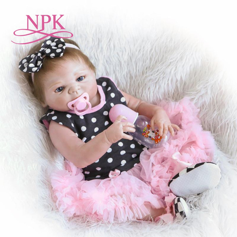 NPK 22" Soft Sweet Baby Dolls Girl Gift Toys Princess Baby Doll Lifelike Realistic Reborn Baby for Kids Playmates Birthday Gift