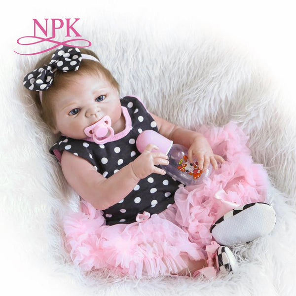 NPK 22" Soft Sweet Baby Dolls Girl Gift Toys Princess Baby Doll Lifelike Realistic Reborn Baby for Kids Playmates Birthday Gift