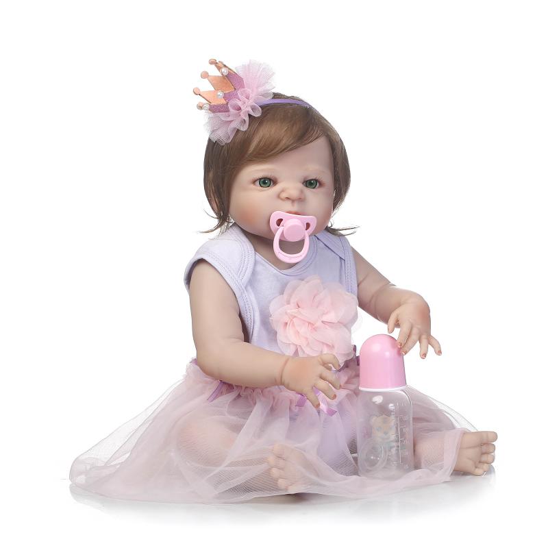 23 Inch 57cm Full Body Soft Silicone Vinyl Reborn Baby Girl Doll Toddler Weighted Lifelike Rooted Mohair Anatomically Correct