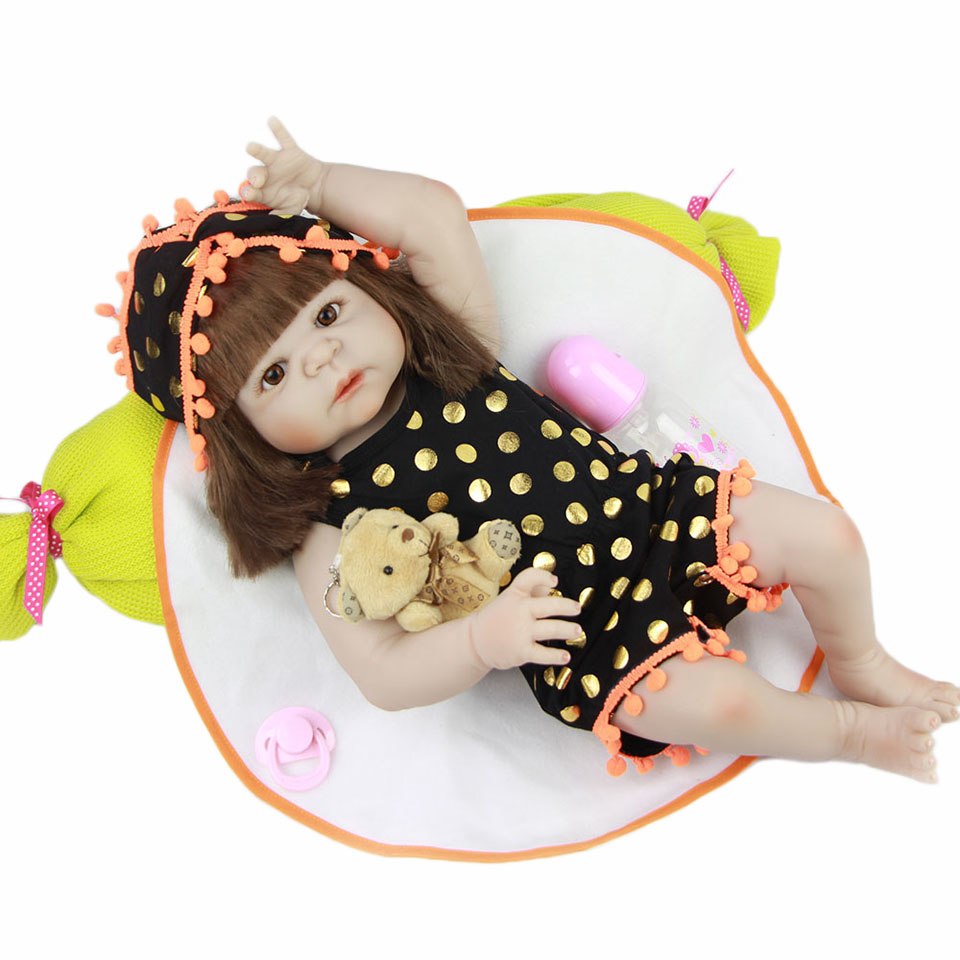 So Lovely Reborn Baby Doll Waterproof 23'' Full Vinyl Body Realistic Lifelike Newborn Babies wear Black Clothes Ethnic Doll