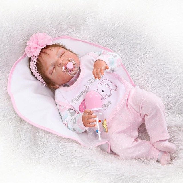22 inch Boneca Adora Girl Doll 55cm Full Body Baby Reborn Silicone Baby Doll with Magnetic Pacifier Pink Dressed Girl Doll Toys
