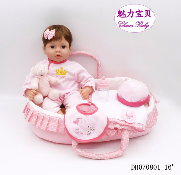 16" New Design Girls Pink Baby with Basket for Birthday Xmas Gifts 40cm Soft Reborn Doll Playtime Bedtime Toy Limited