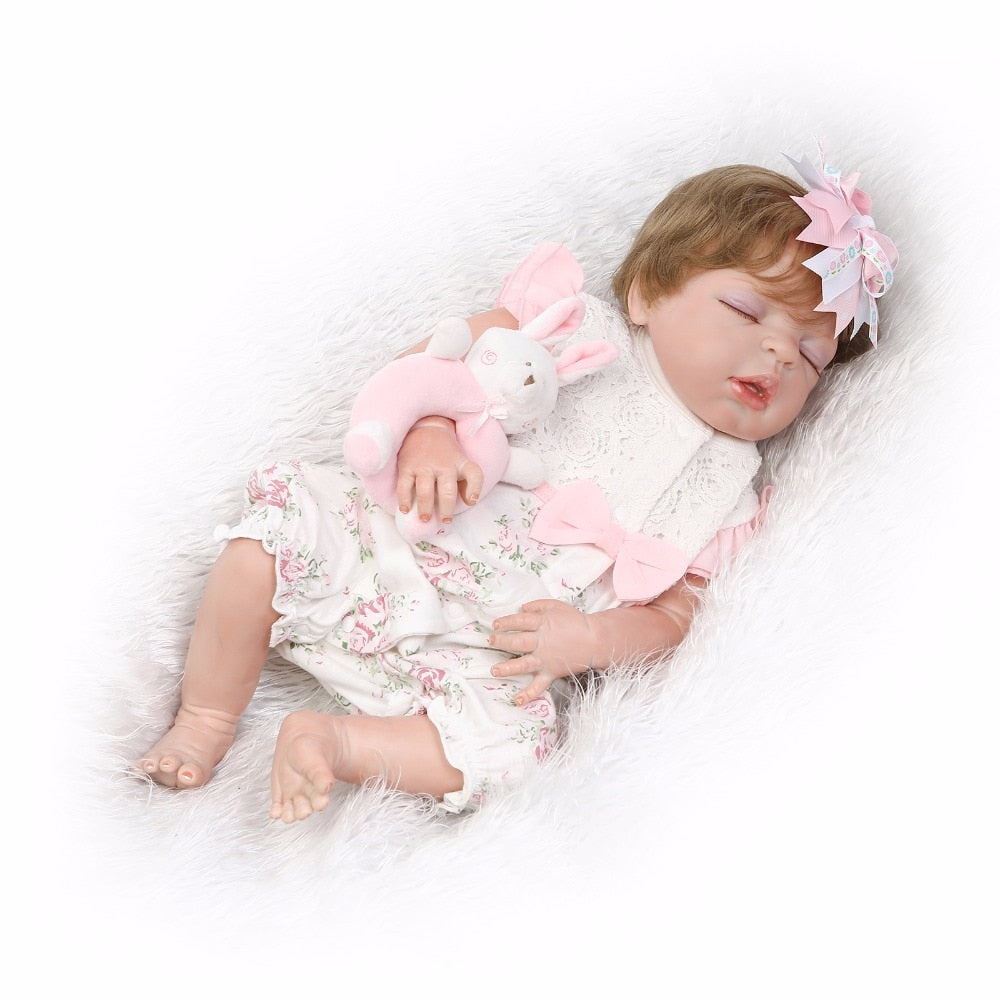 55cm Full Silicone Body Reborn Baby Bebe Doll Toy 22inch Newborn Sleeping Babies Doll Bath Toy Girls Bonecas Brinquedos Birthday