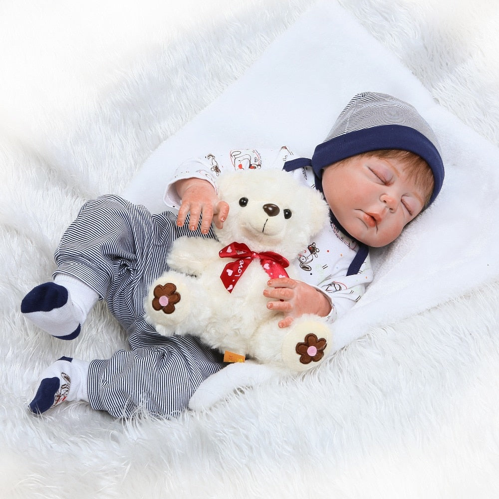 55cm Full Silicone Reborn Baby Sleeping Boy Doll 22" Realistic Bebe Newborn Babies Eyes Closed Waterproof Body