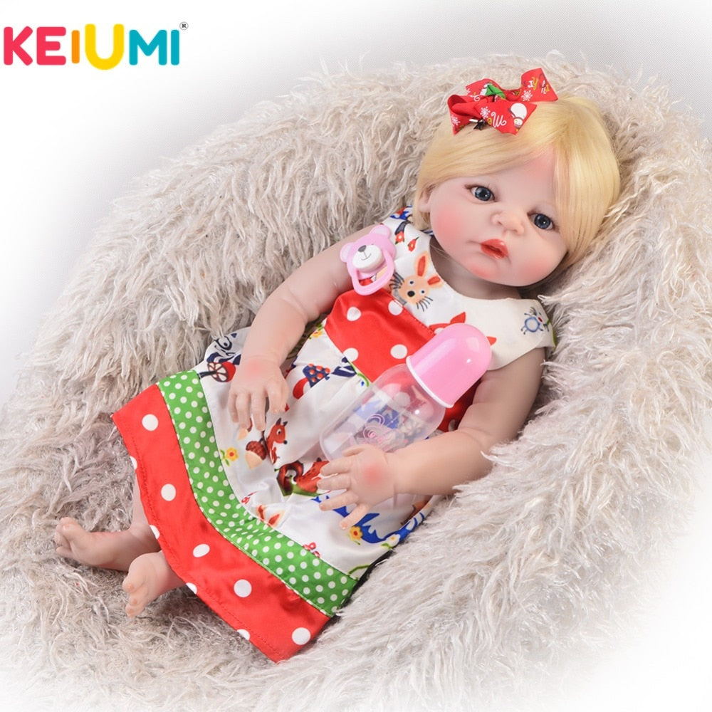 KEIUMI 23'' 57 cm Fashion Reborn Alive Girl Doll Full Body Silicone Realistic Adora Baby Dolls For Children's Day Gift Gold Hair