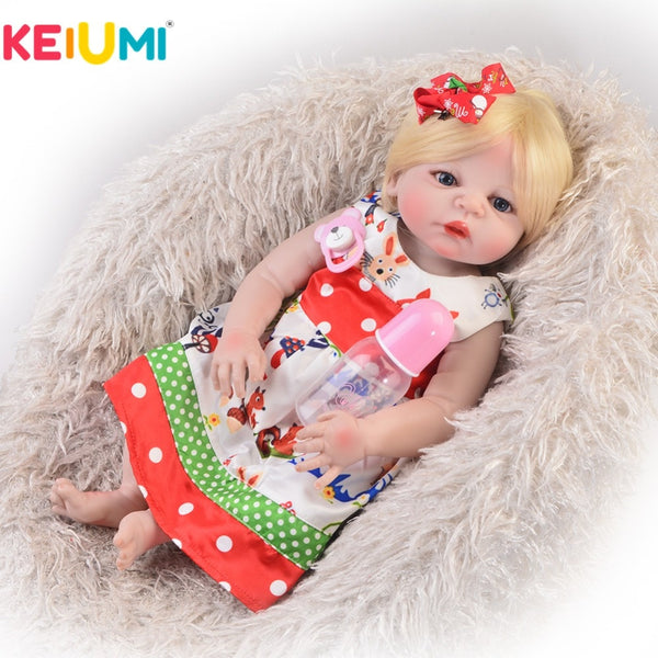 KEIUMI 23'' 57 cm Fashion Reborn Alive Girl Doll Full Body Silicone Realistic Adora Baby Dolls For Children's Day Gift Gold Hair
