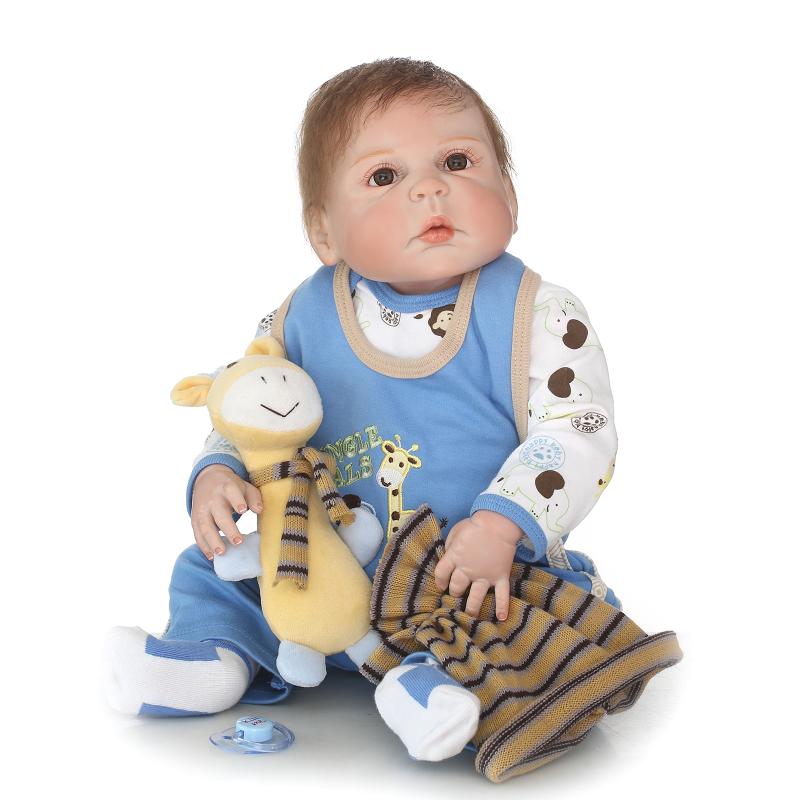 23" 57cm NPKDOLL Full Body Silicone Reborn Baby Boy Doll Bebe all Vinyl Dolls cameron awake Reborn Children Bath Doll Toys Gifts